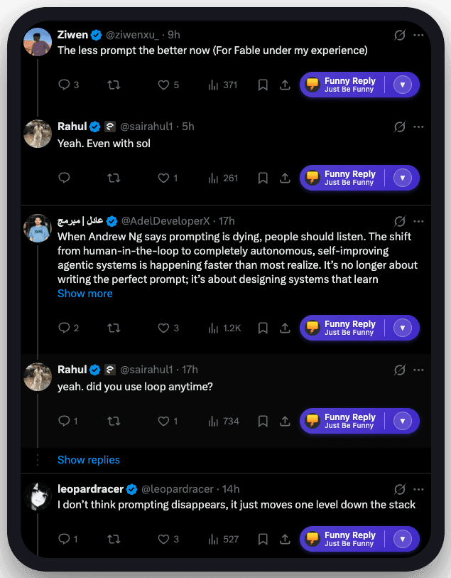 Quiply Funny Reply controls working inside the X feed