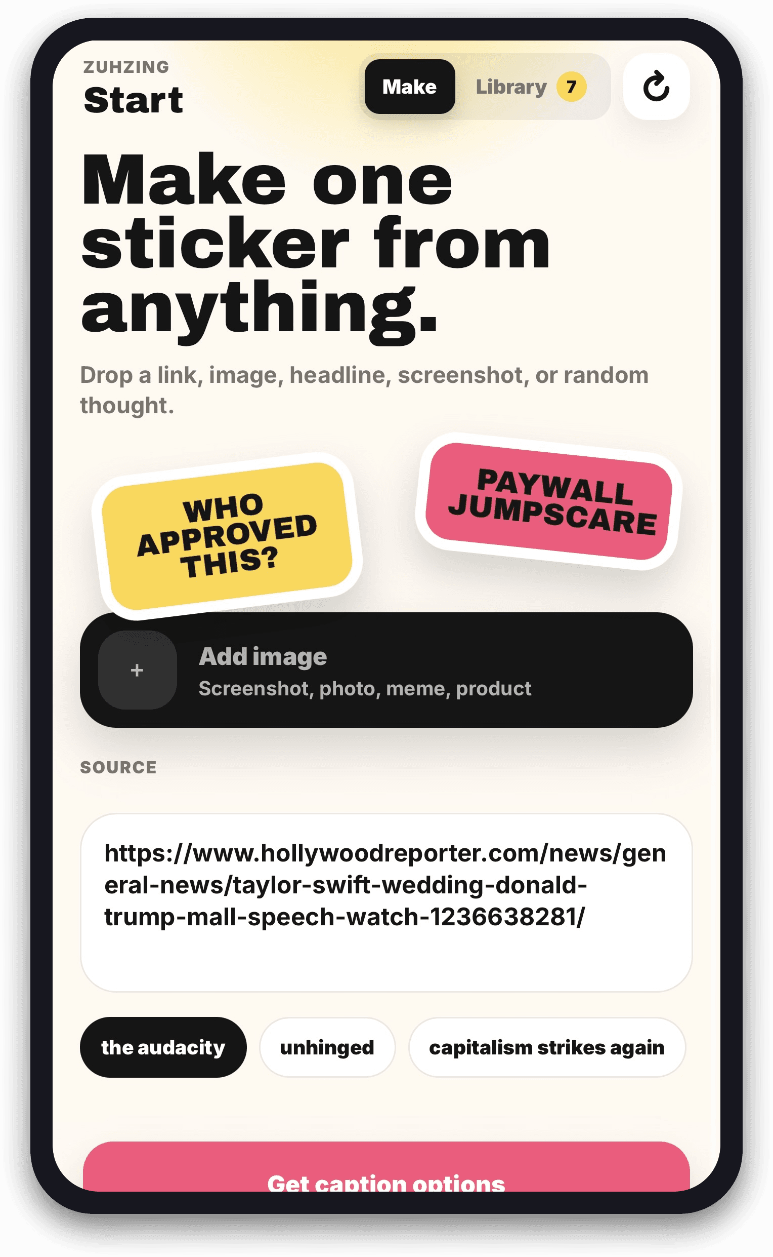 Drop a link, image, headline, or screenshot to start